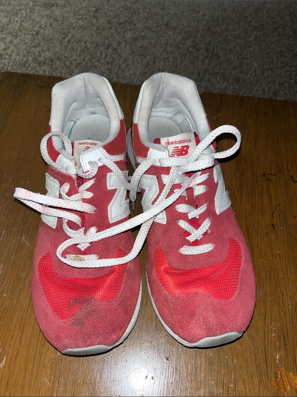 New Balance mens Red/White Athletic Sneakers